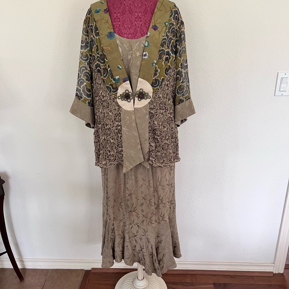 Spencer Alexis  Boho  Floral Lace Kimono Jacket & Skirt SET 1X Sage